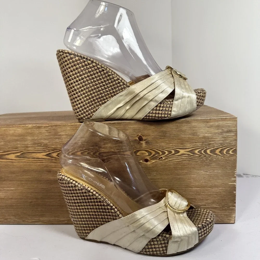 Groove Espadrille Wedge Sandals Womens SZ 7.5 Platform Coquette Y2K Retro Satin